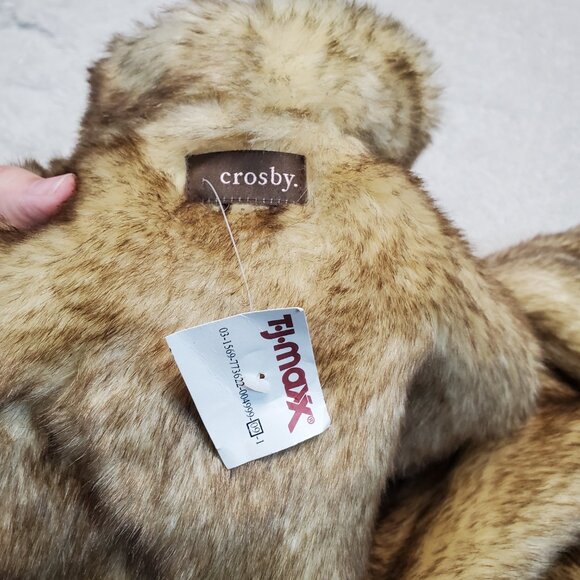 NWT Crosby. Bohemian Y2K Romantic Preppy Party Tan Faux Suede Faux Fur Vest S - Picture 8 of 8